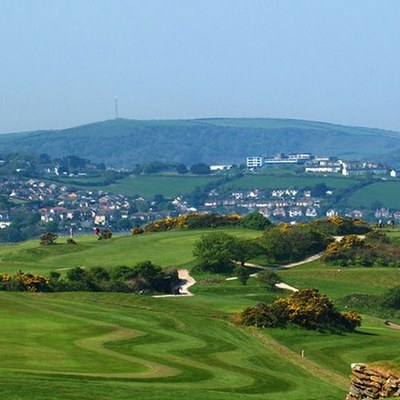 Ilfracombe Golf Club green with Exmoor coast views in the distance