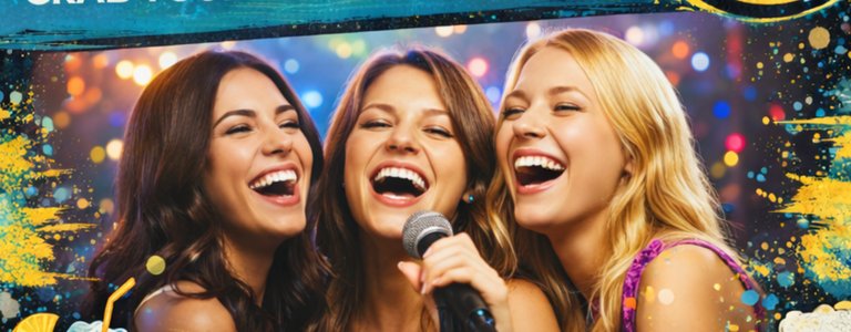 Friends singing karaoke together at The George Inn in Braunton